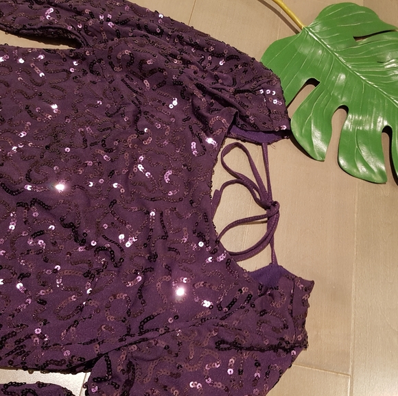 3/4 Sleeve Sequin Mini Party Dress Purple S - Picture 3 of 7
